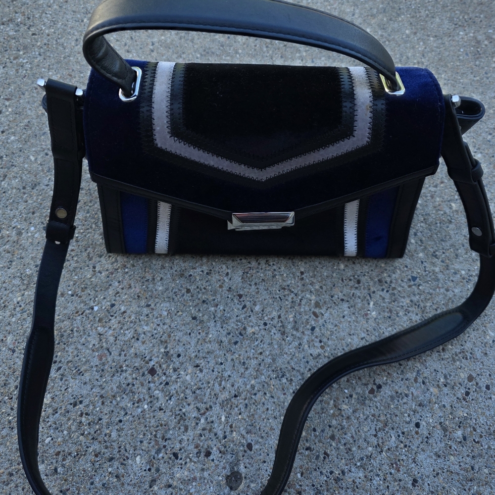 Michael Kors Stylish Black and Blue Velvet Original  Leather  Handbag Medium - Picture 10 of 12